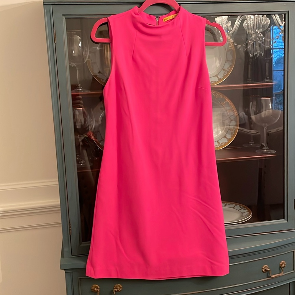 Hot pink dress.